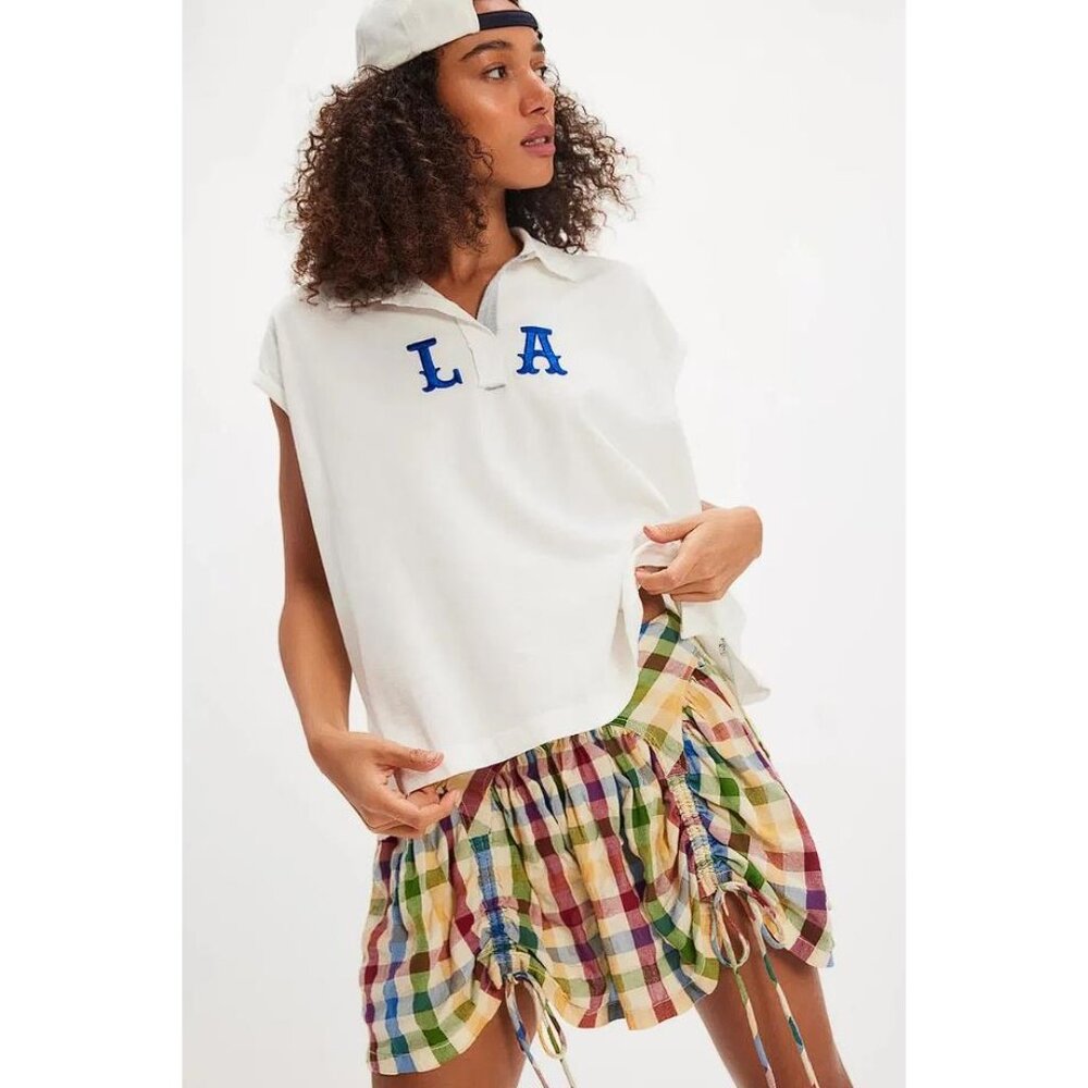 FREE PEOPLE Women's Ragabond Team Polo Size M In White